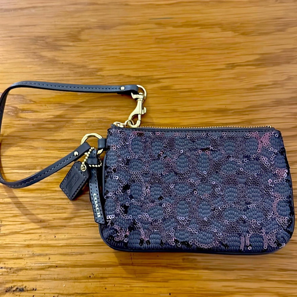 Grey sequin shimmer coach wristlet